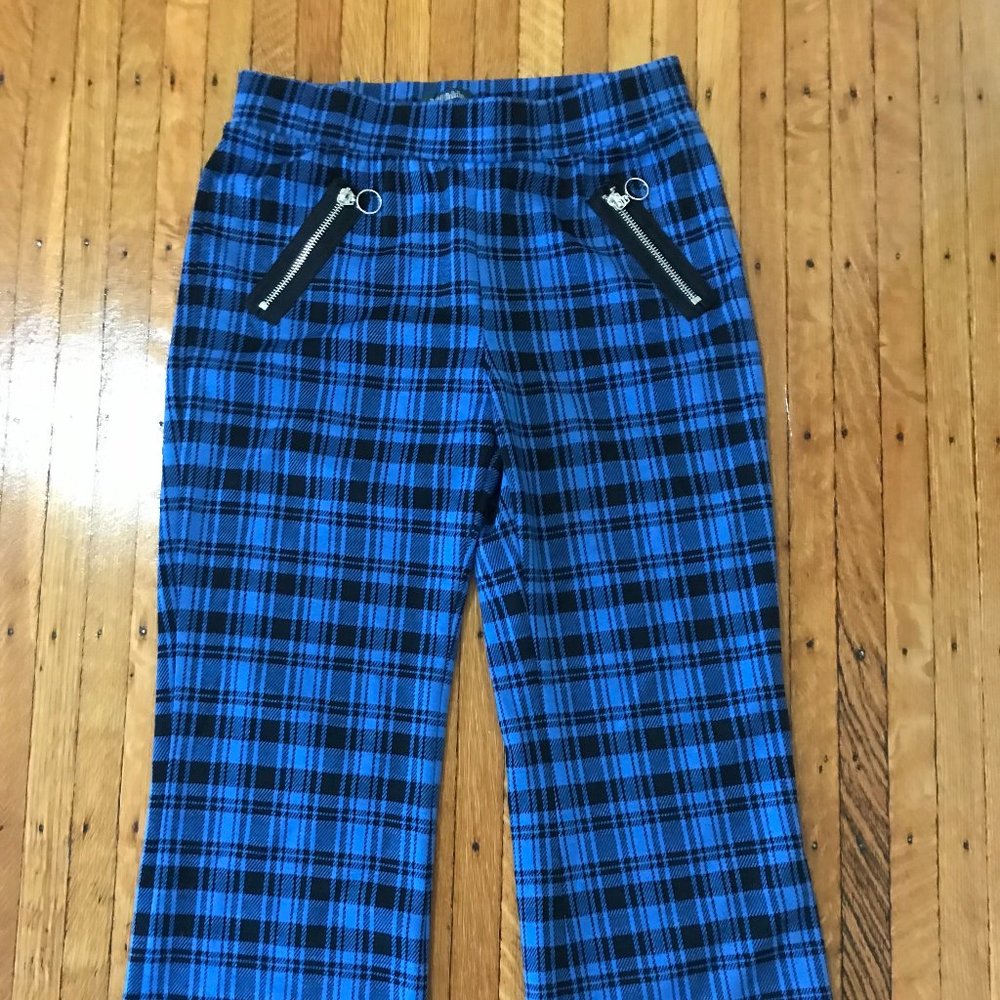 blue plaid cropped flare pants